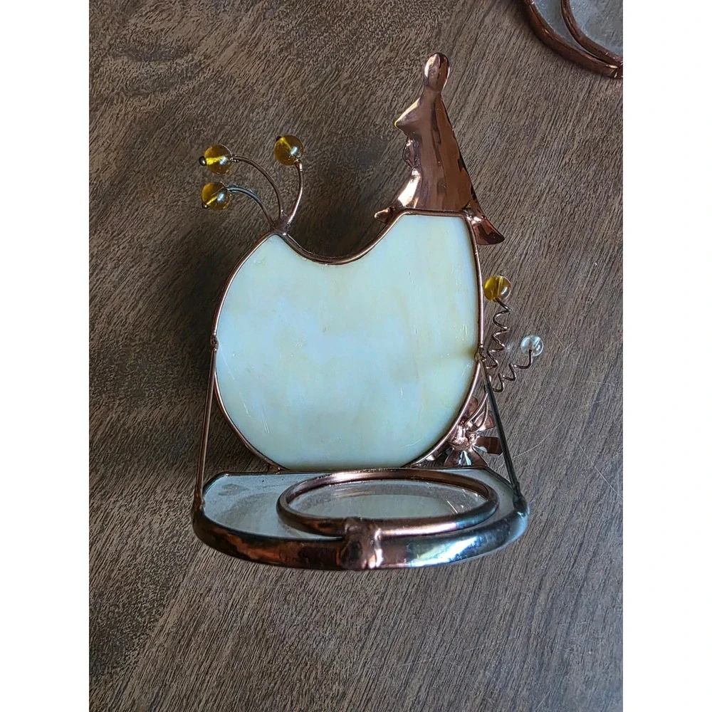 Vintage Stained Glass Chicken Tea Light Candle Holders Set of 2 Farmhouse Decor